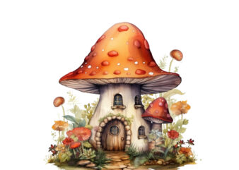 Watercolor Fairy House in Mushroom Clipart t shirt design for sale