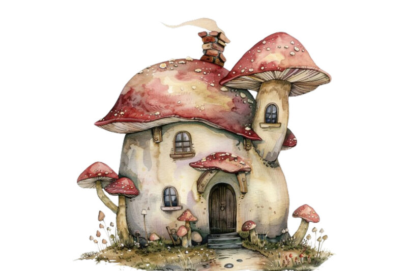 Watercolor Fairy House in Mushroom Clipart