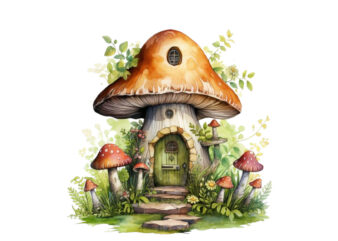 Watercolor Fairy House in Mushroom Clipart