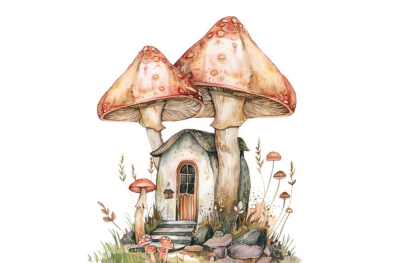 Watercolor Fairy House in Mushroom Clipart