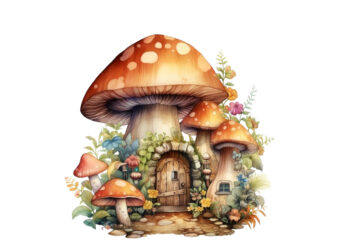 Watercolor Fairy House in Mushroom Clipart t shirt design for sale