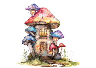 Watercolor Fairy House in Mushroom Clipart t shirt design for sale