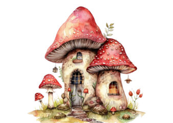 Watercolor Fairy House in Mushroom Clipart