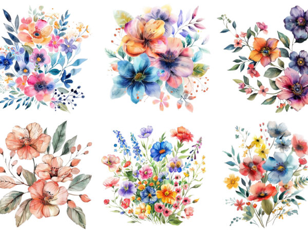 Watercolor floral boutique clipart t shirt design for sale