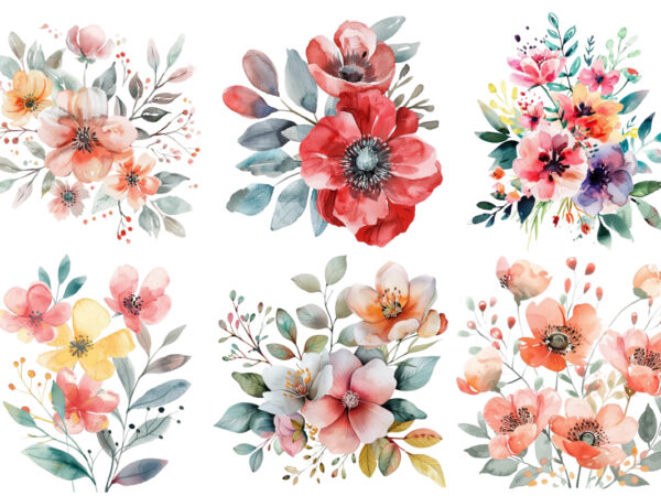 Watercolor floral boutique clipart t shirt design for sale