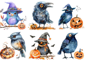 Watercolor Funny Halloween Bird Clipart t shirt design for sale