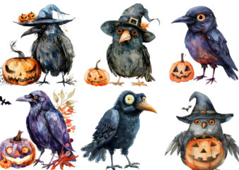 Watercolor Funny Halloween Bird Clipart t shirt design for sale