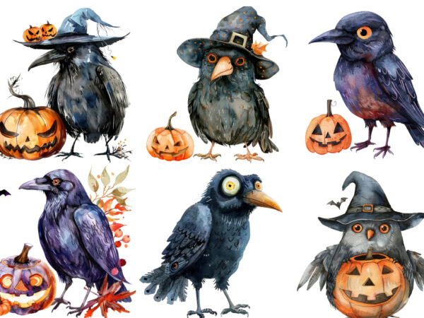 Watercolor funny halloween bird clipart t shirt design for sale