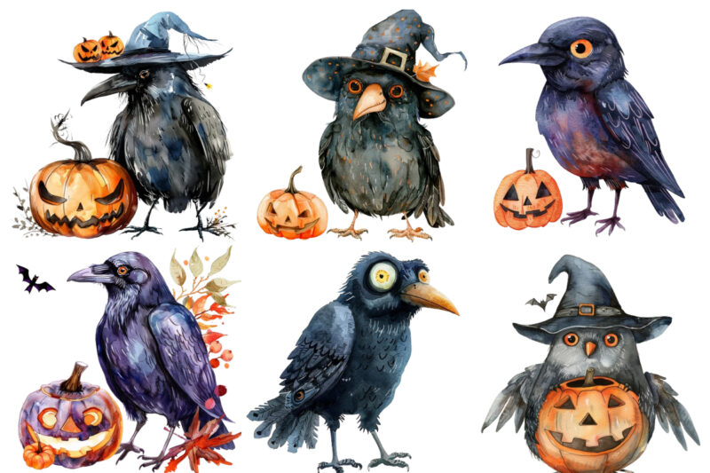 Watercolor Funny Halloween Bird Clipart