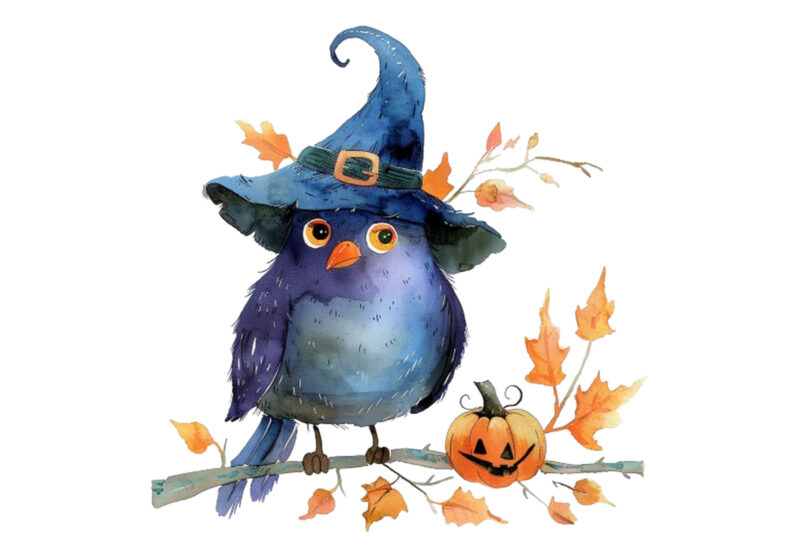 Watercolor Funny Halloween Bird Clipart