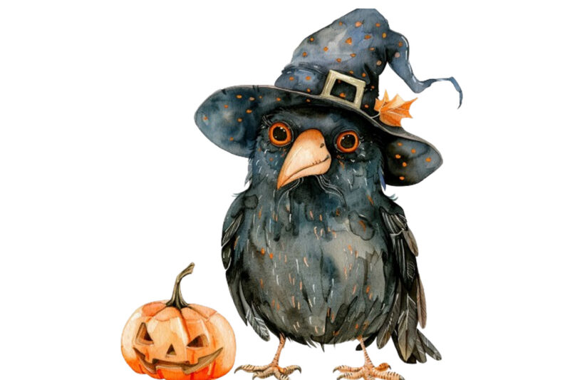 Watercolor Funny Halloween Bird Clipart