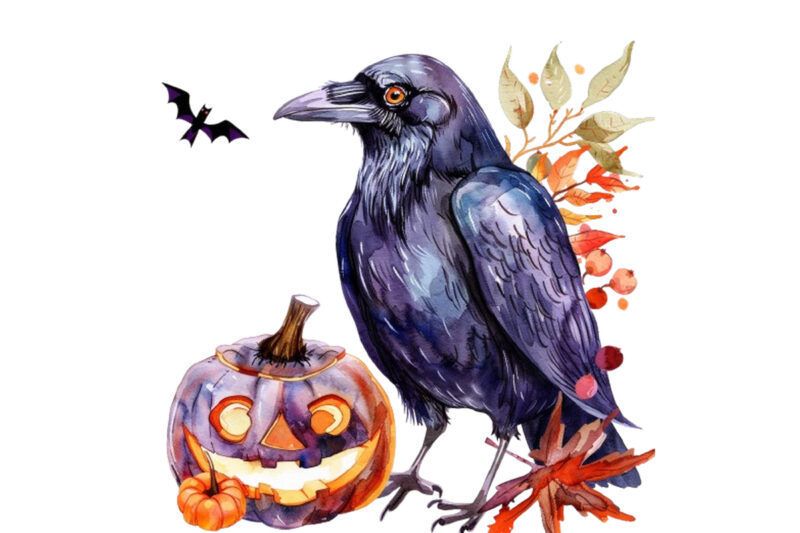 Watercolor Funny Halloween Bird Clipart