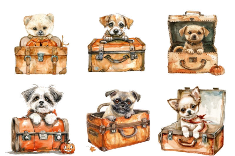 Cute baby dog in briefcase halloween clipart