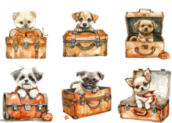 Cute baby dog in briefcase halloween clipart