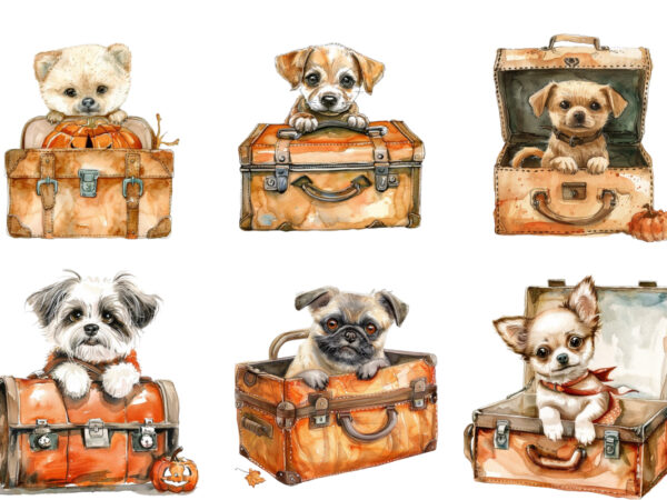 Cute baby dog in briefcase halloween clipart t shirt vector file