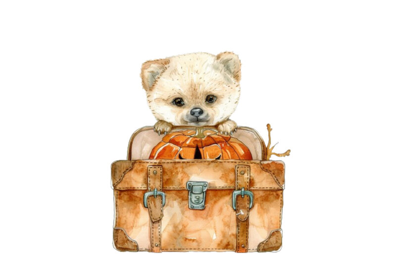 Cute baby dog in briefcase halloween clipart