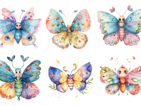 Watercolor kawaii butterfly nursery t shirt design for sale