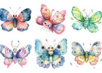 Watercolor Kawaii Butterfly Nursery t shirt design for sale