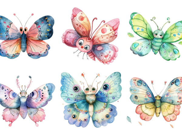 Watercolor kawaii butterfly nursery t shirt design for sale