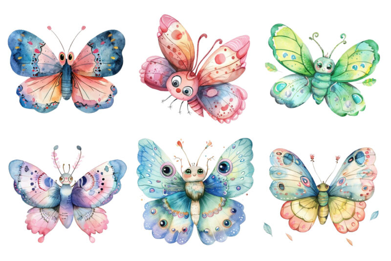 Watercolor Kawaii Butterfly Nursery