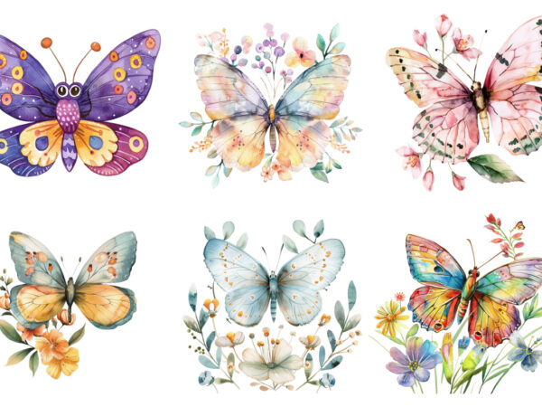 Watercolor kawaii butterfly nursery t shirt design for sale