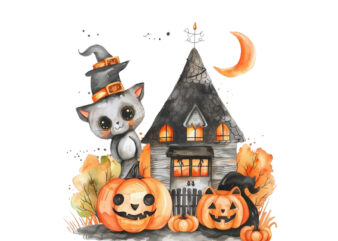 Watercolor Kawaii Halloween home t shirt design for sale