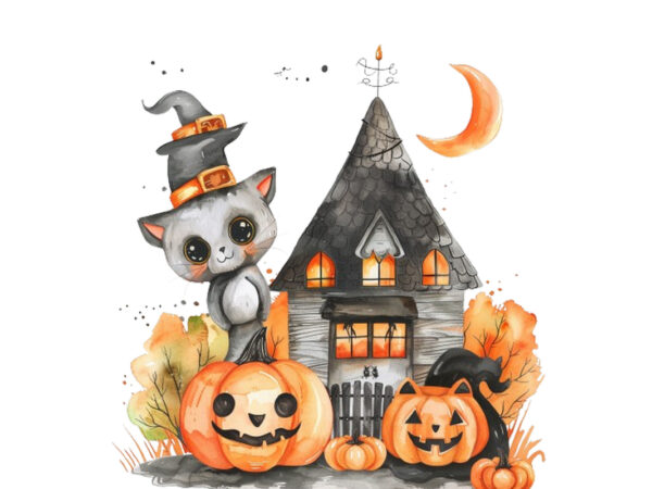 Watercolor kawaii halloween home t shirt design for sale