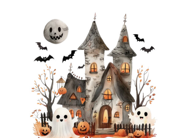 Watercolor kawaii halloween home t shirt design for sale