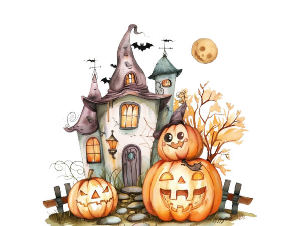 Watercolor kawaii halloween home t shirt design for sale