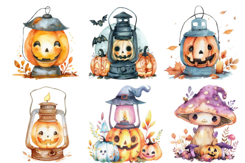 Watercolor Kawaii Halloween lamp