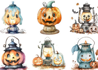 Watercolor Kawaii Halloween lamp t shirt design for sale