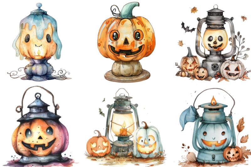 Watercolor Kawaii Halloween lamp