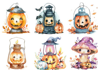 Watercolor Kawaii Halloween lamp t shirt design for sale