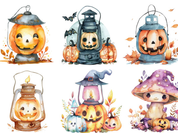 Watercolor kawaii halloween lamp t shirt design for sale