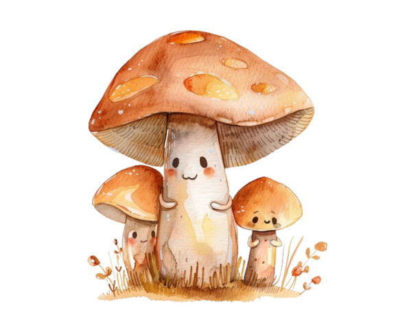 Watercolor mashroom clipart t shirt design for sale