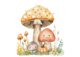 Watercolor mashroom Clipart t shirt design for sale