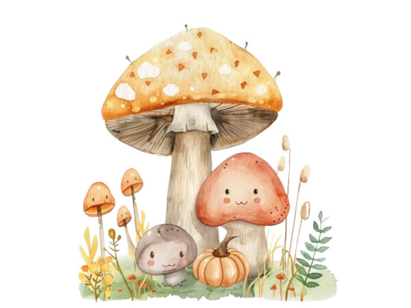 Watercolor mashroom clipart t shirt design for sale