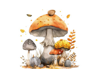 Watercolor mashroom Clipart t shirt design for sale