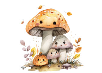 Watercolor mashroom Clipart t shirt design for sale