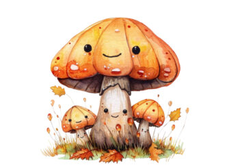 Watercolor mashroom Clipart t shirt design for sale