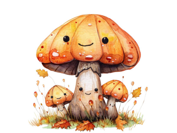 Watercolor mashroom clipart t shirt design for sale