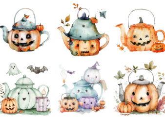 Watercolor Kawaii Halloween tea pot