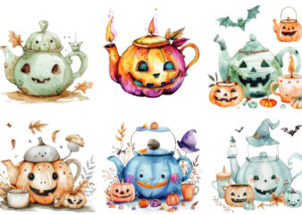 Watercolor Kawaii Halloween tea pot