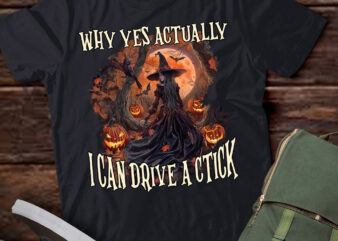 Why Yes Actually I Can Drive A Stick Women Witch Halloween T-Shirt ltsp