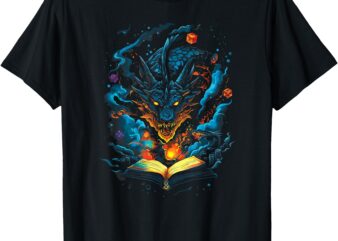 Wizard Magic Spell Dragons Mystical Retro Gamer Style Design T-Shirt