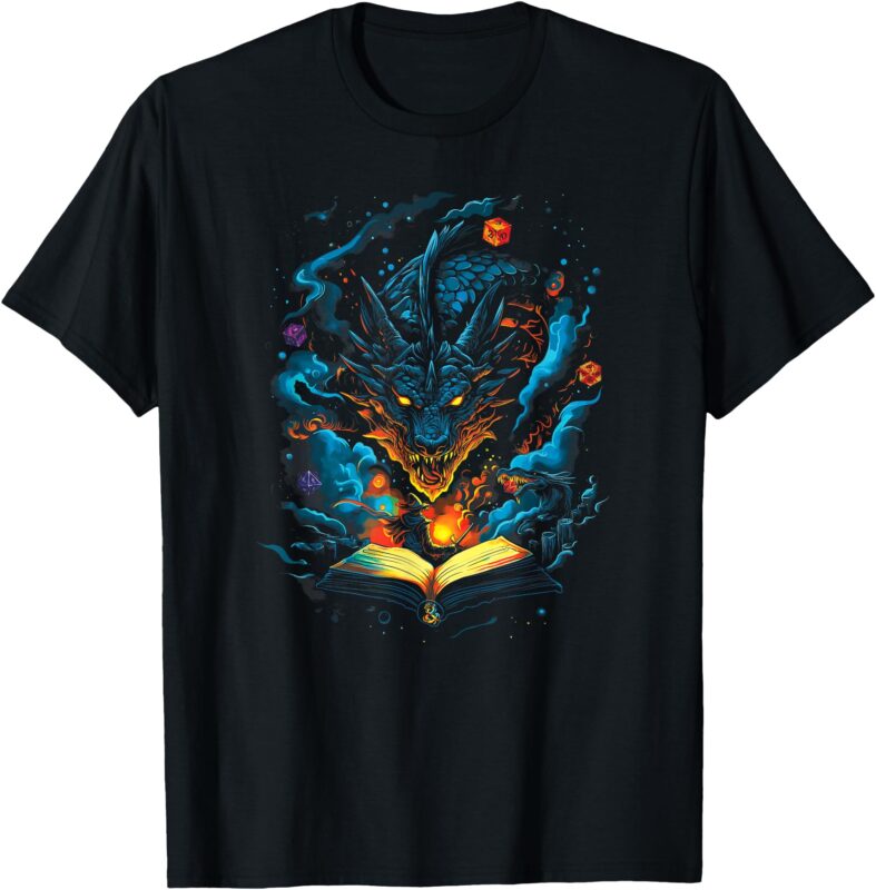 Wizard Magic Spell Dragons Mystical Retro Gamer Style Design T-Shirt