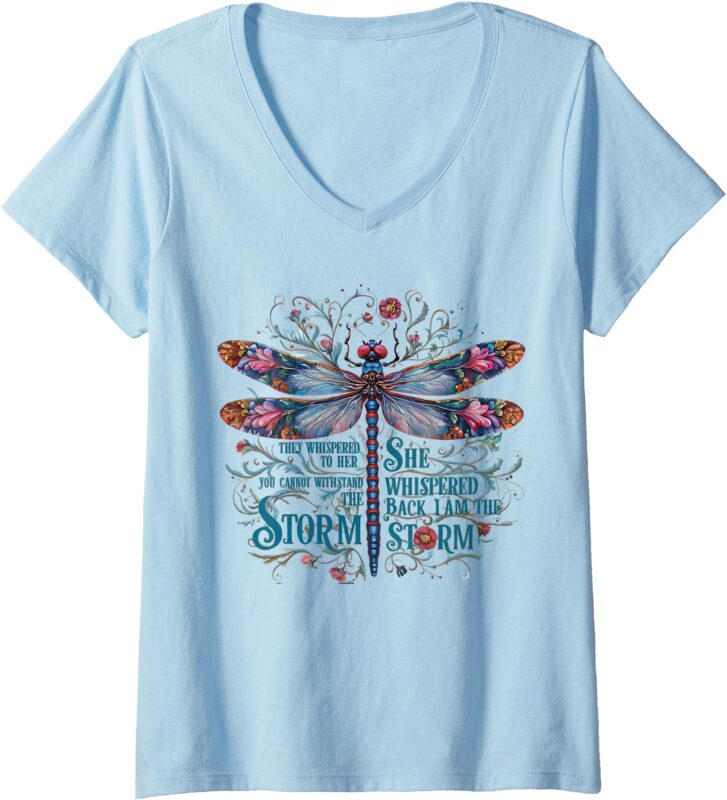 Womens Boho Dragonfly V-Neck T-Shirt