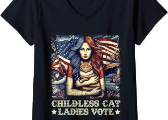 Womens CHILDLESS CAT LADIES VOTE KAMALA HARRIS 2024 V-Neck T-Shirt