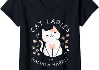 Womens Cat Ladies for Kamala Harris V-Neck T-Shirt