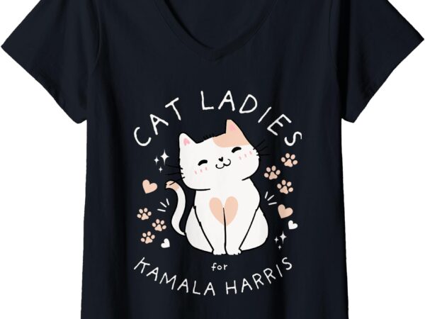 Womens cat ladies for kamala harris v-neck t-shirt